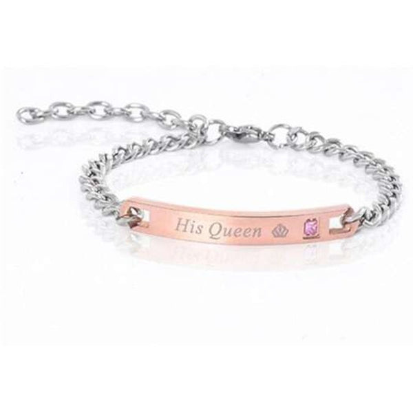 Veile Studios Her King His Queen Couple Stainless Steel Crytal Crown Charm Champagne Gold Bracelets