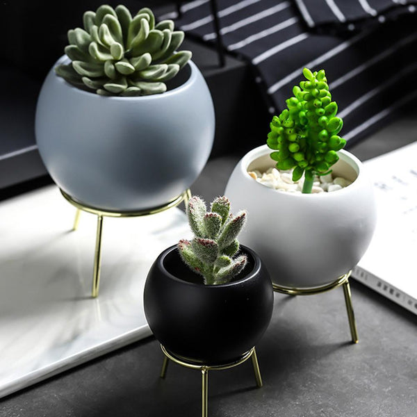 Nordic Ceramic Arc Pot With Metal Stand Decor Plant Baskets Pots Window Boxes