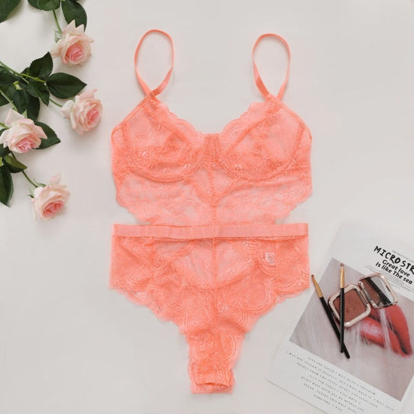 Lace Sheer Floral Backless Bodysuit Open Crotch Teddy Lingerie Women Bodysuits