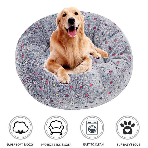 Colourful Dots Embroidered Soft Round Dog Bed Pet Nest