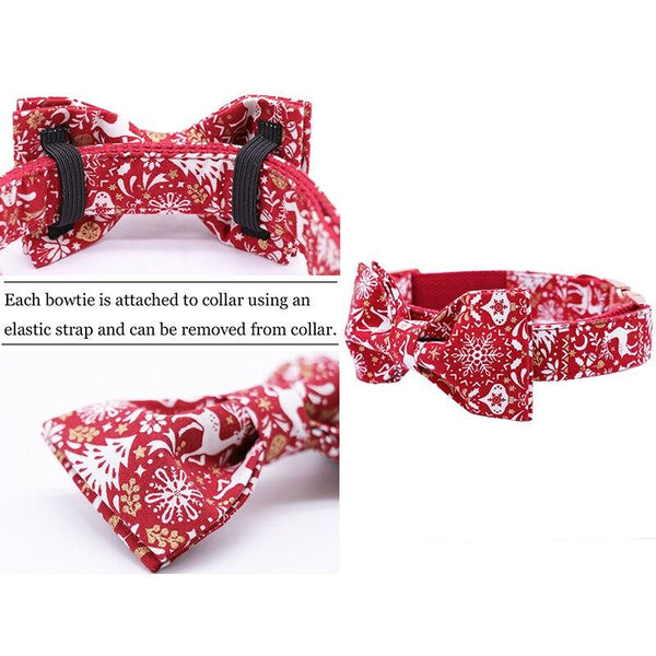 Red Christmas Dog Collar With Bow Tie Dog Collars