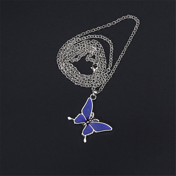 Korean Fashion Silver Shiny Women Butterfly Double Layer Chain Necklace