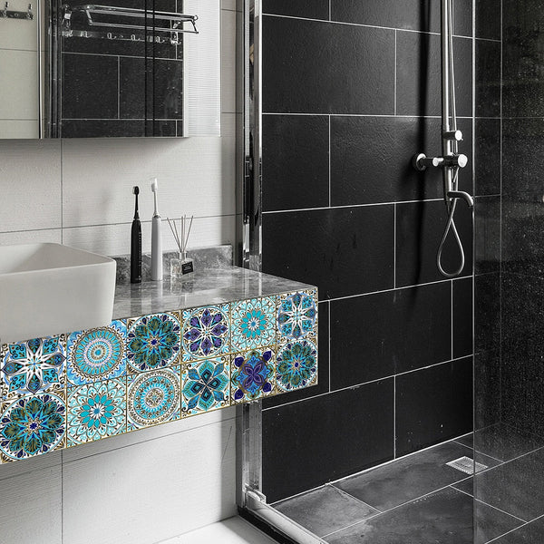 10 Piece Set Mandala Crystal Hard Film Tiles Wall Stickers Kitchen Bathroom Wardrobe Tile Décor