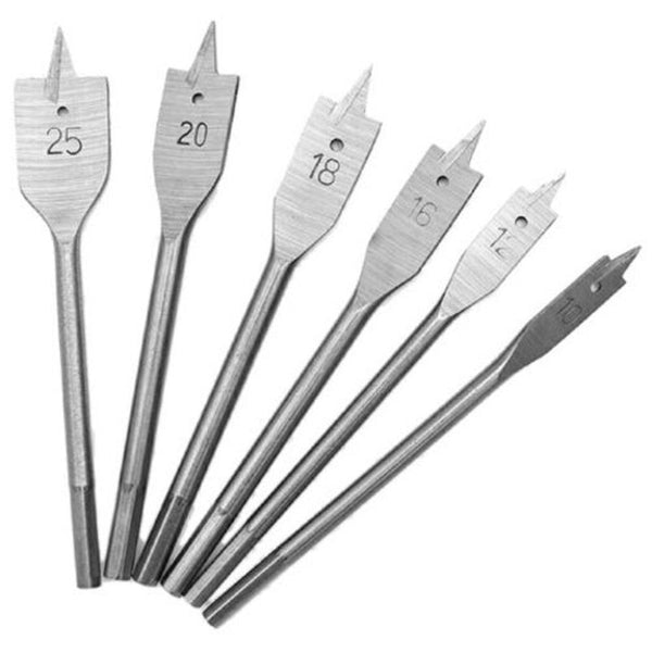 High Carbon Steel Three Point Woodworking Flat Drill Hole Opener 6Pcs Silver