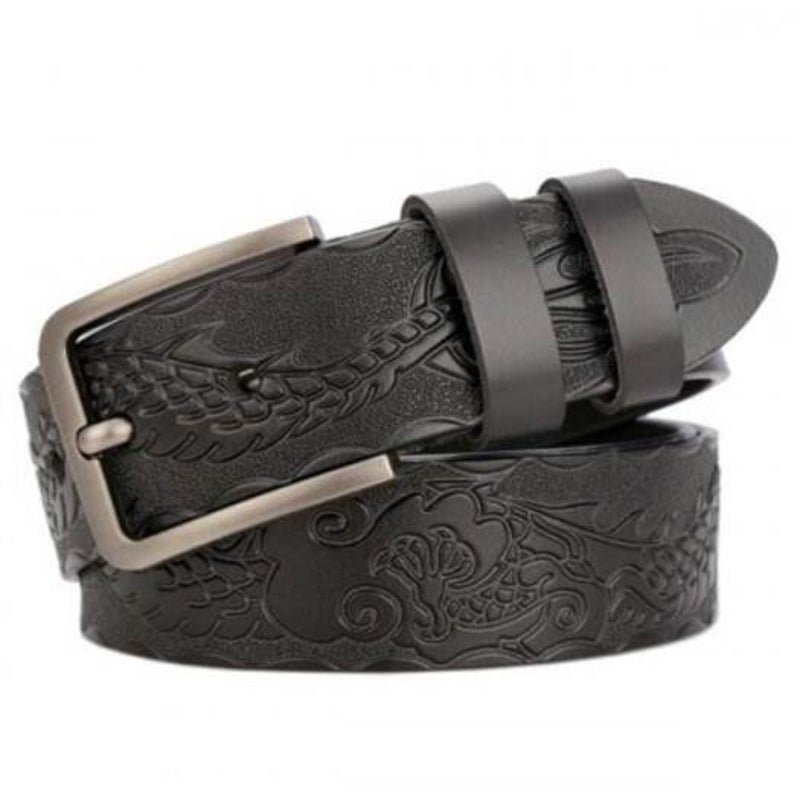 High End Dragon Craft Leather Men's Personality Belt Black 115Cm Belts