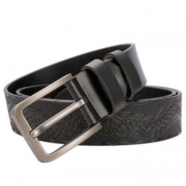 High End Dragon Craft Leather Men's Personality Belt Black 115Cm Belts