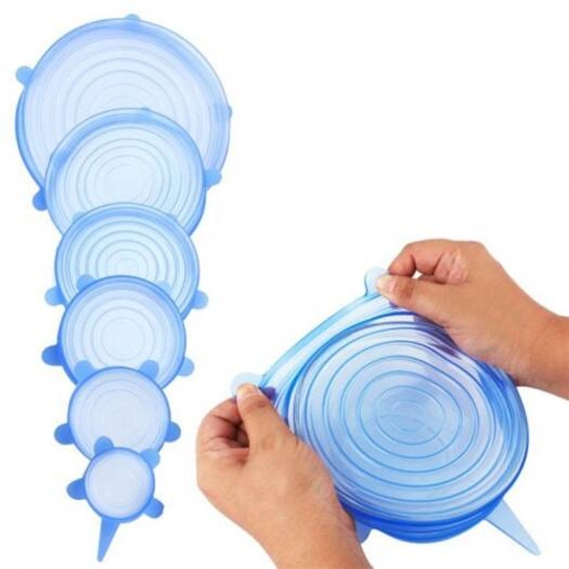 6 Pcs Silicone Stretchable Lid Durable Expandable Food Saver Cover Sky Blue Cling Film Foil & Food Wraps
