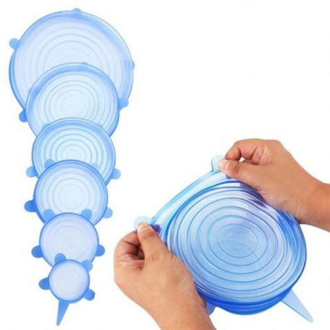 6 Pcs Silicone Stretchable Lid Durable Expandable Food Saver Cover Sky Blue Cling Film Foil & Food Wraps