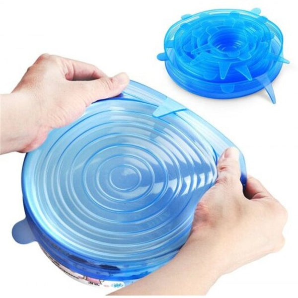 High Quality 6 Pcs Silicone Stretchable Lid Durable Expandable Food Saver Cover Sky Blue