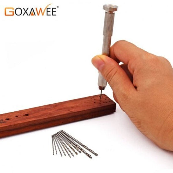High Quality Mini Micro Aluminum Hand Drill With Keyless Chuck Twist Bit Woodworking Drilling 10Pcs Drill Bits