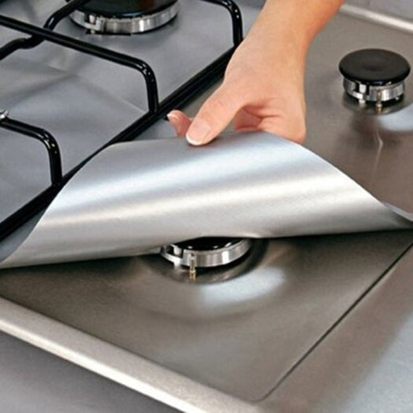 High Temperature Resistance Gas Stove Protection Pad 4Pcs Silver Stove Burner Covers