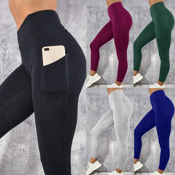 Women's Gym Tights Leggings High Waist With Side Pocket Yoga Fitness Slim Pants