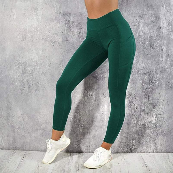 Women's Gym Tights Leggings High Waist With Side Pocket Yoga Fitness Slim Pants
