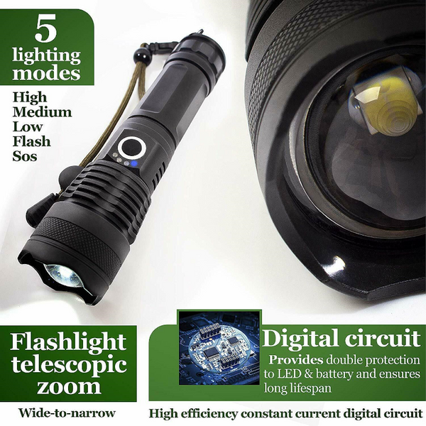 Rechargeable Powerful High Lumens Xhp50 Flashlight Led Torch Torches