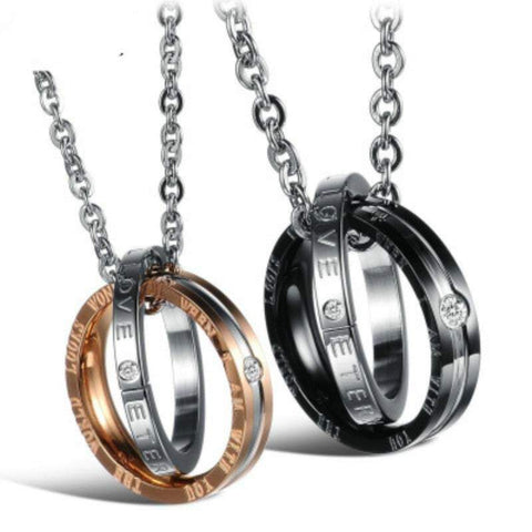 Veile Studios Necklaces His Hers Matching Set Titanium Stainless Steel Couple Pendant One Pair Necklaces & Pendants
