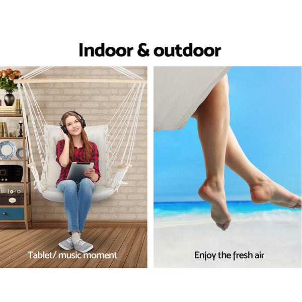 Gardeon Hammock Hanging Swing Chair Cream Swing Seats