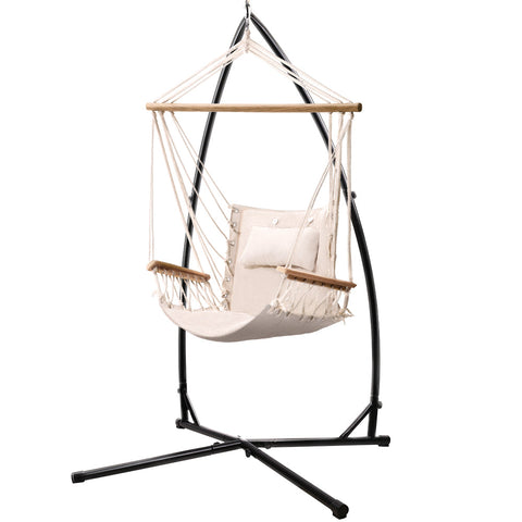 Gardeon Outdoor Hammock Chair With Steel Stand Hanging Beach Cream