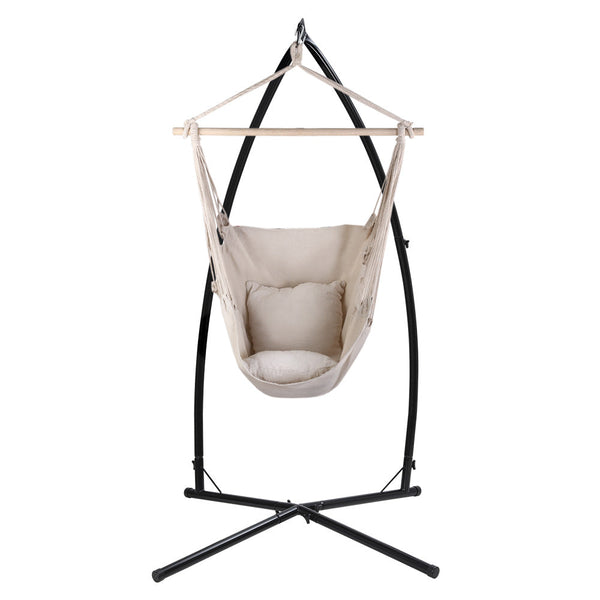 Gardeon Outdoor Hammock Chair With Steel Stand Hanging Pillow Cream
