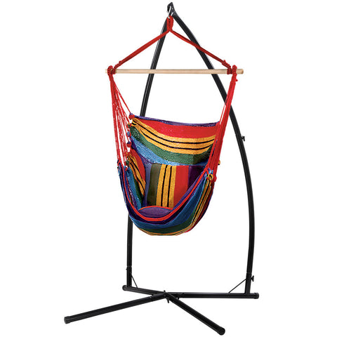 Gardeon Outdoor Hammock Chair With Steel Stand Hanging Pillow Rainbow