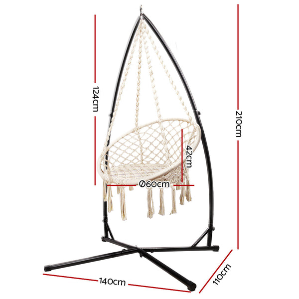 Gardeon Outdoor Hammock Chair With Steel Stand Cotton Swing Hanging 124Cm Cream Hammocks