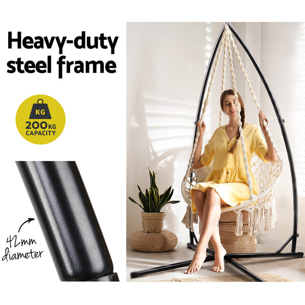 Gardeon Outdoor Hammock Chair With Steel Stand Cotton Swing Hanging 124Cm Cream Hammocks