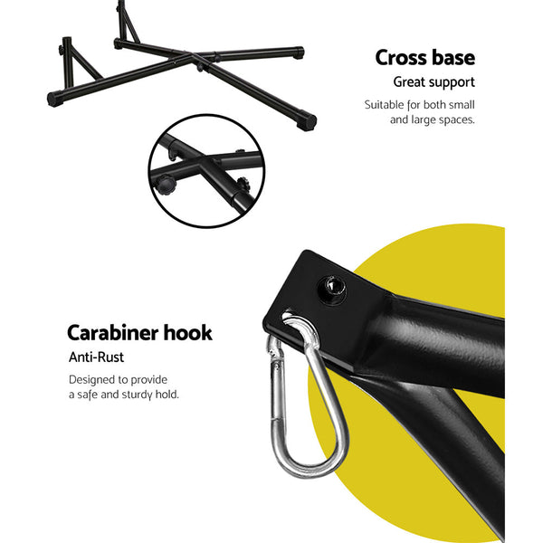 Gardeon Outdoor Hammock Chair With Steel Stand Cotton Swing Hanging 124Cm Cream Hammocks