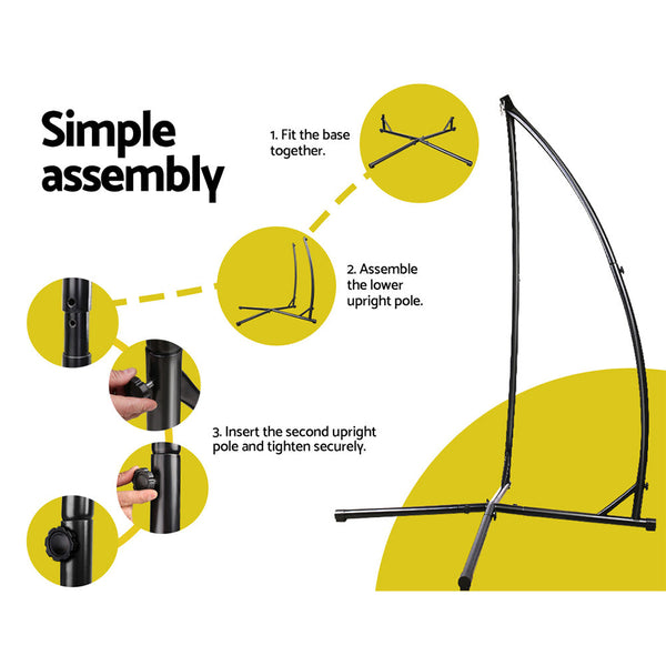 Gardeon Outdoor Hammock Chair With Steel Stand Cotton Swing Hanging 124Cm Cream Hammocks