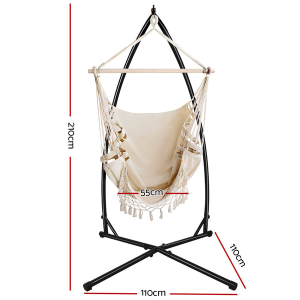 Gardeon Outdoor Hammock Chair With Steel Stand Tassel Hanging Rope Cream Hammocks