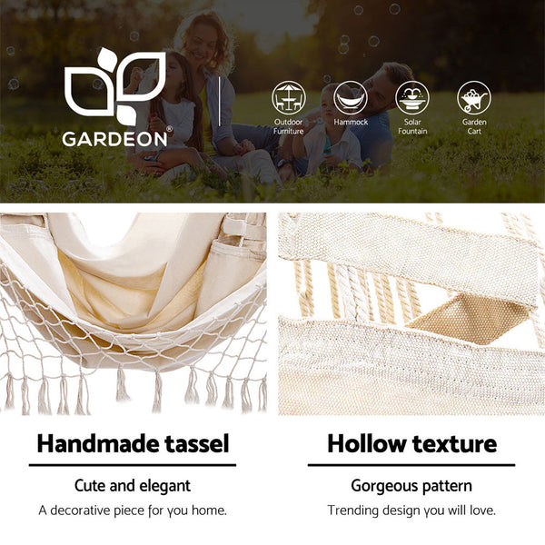 Gardeon Outdoor Hammock Chair With Steel Stand Tassel Hanging Rope Cream Hammocks