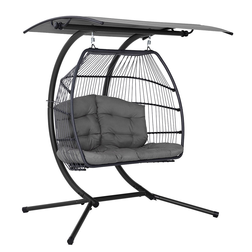 Gardeon Outdoor Furniture Lounge Hanging Swing Chair Egg Hammock Stand Rattan Wicker Grey Swing Seats