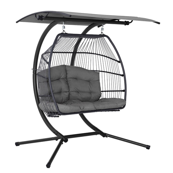 Gardeon Outdoor Furniture Lounge Hanging Swing Chair Egg Hammock Stand Rattan Wicker Grey Swing Seats