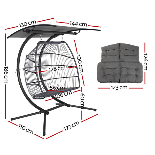 Gardeon Outdoor Furniture Lounge Hanging Swing Chair Egg Hammock Stand Rattan Wicker Grey Swing Seats