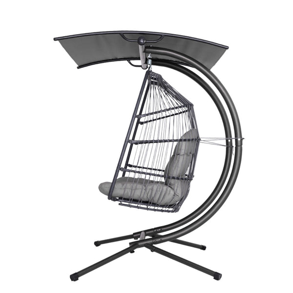 Gardeon Outdoor Furniture Lounge Hanging Swing Chair Egg Hammock Stand Rattan Wicker Grey Swing Seats