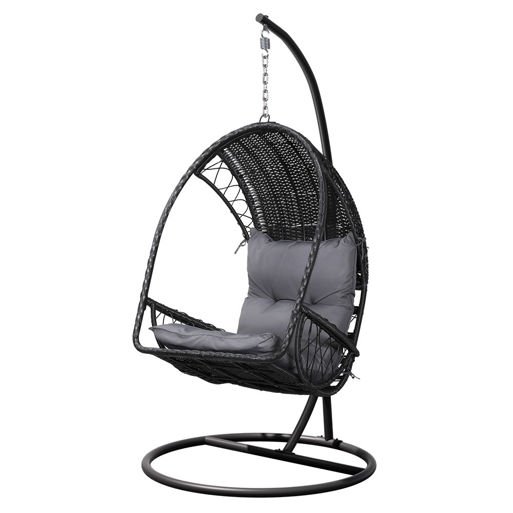 Gardeon Outdoor Egg Swing Chair Wicker Furniture Pod Stand Armrest Black Patio Chairs