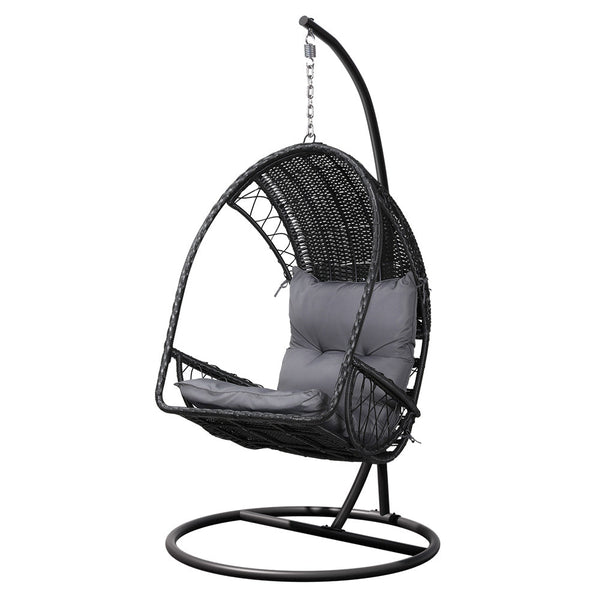 Gardeon Outdoor Egg Swing Chair Wicker Furniture Pod Stand Armrest Black Patio Chairs