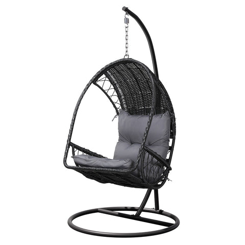 Gardeon Outdoor Egg Swing Chair Wicker Furniture Pod Stand Armrest Black Patio Chairs
