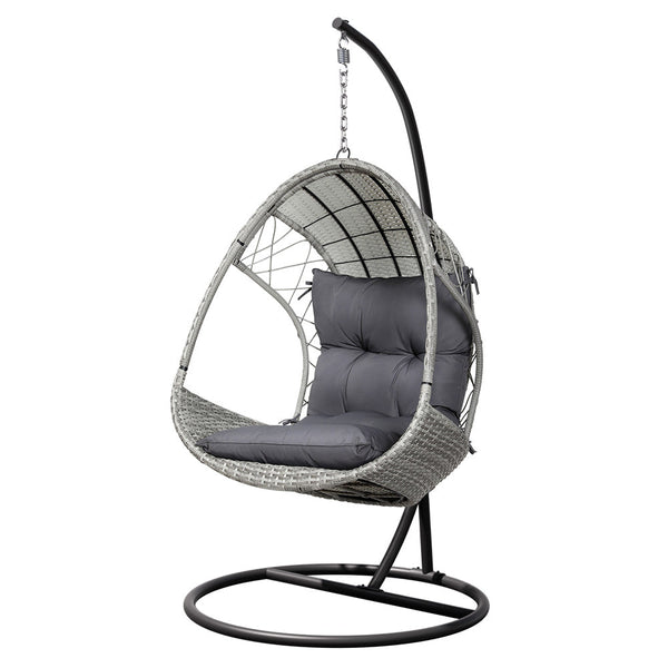 Gardeon Outdoor Egg Swing Chair Wicker Furniture Pod Stand Armrest Light Grey Patio Chairs