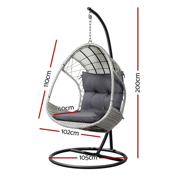 Gardeon Outdoor Egg Swing Chair Wicker Furniture Pod Stand Armrest Light Grey Patio Chairs
