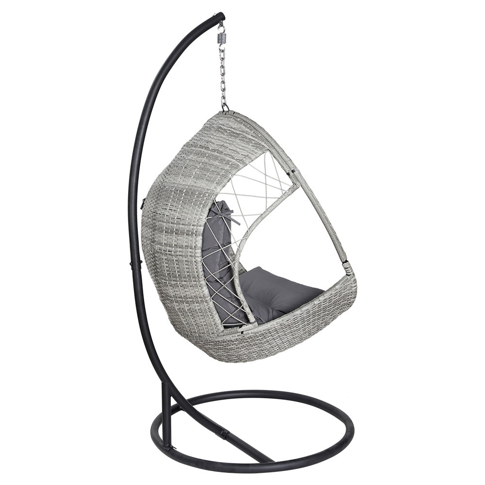 Gardeon Outdoor Egg Swing Chair Wicker Furniture Pod Stand Armrest Light Grey Patio Chairs