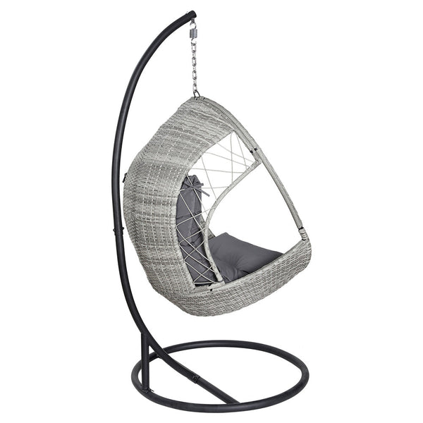 Gardeon Outdoor Egg Swing Chair Wicker Furniture Pod Stand Armrest Light Grey Patio Chairs