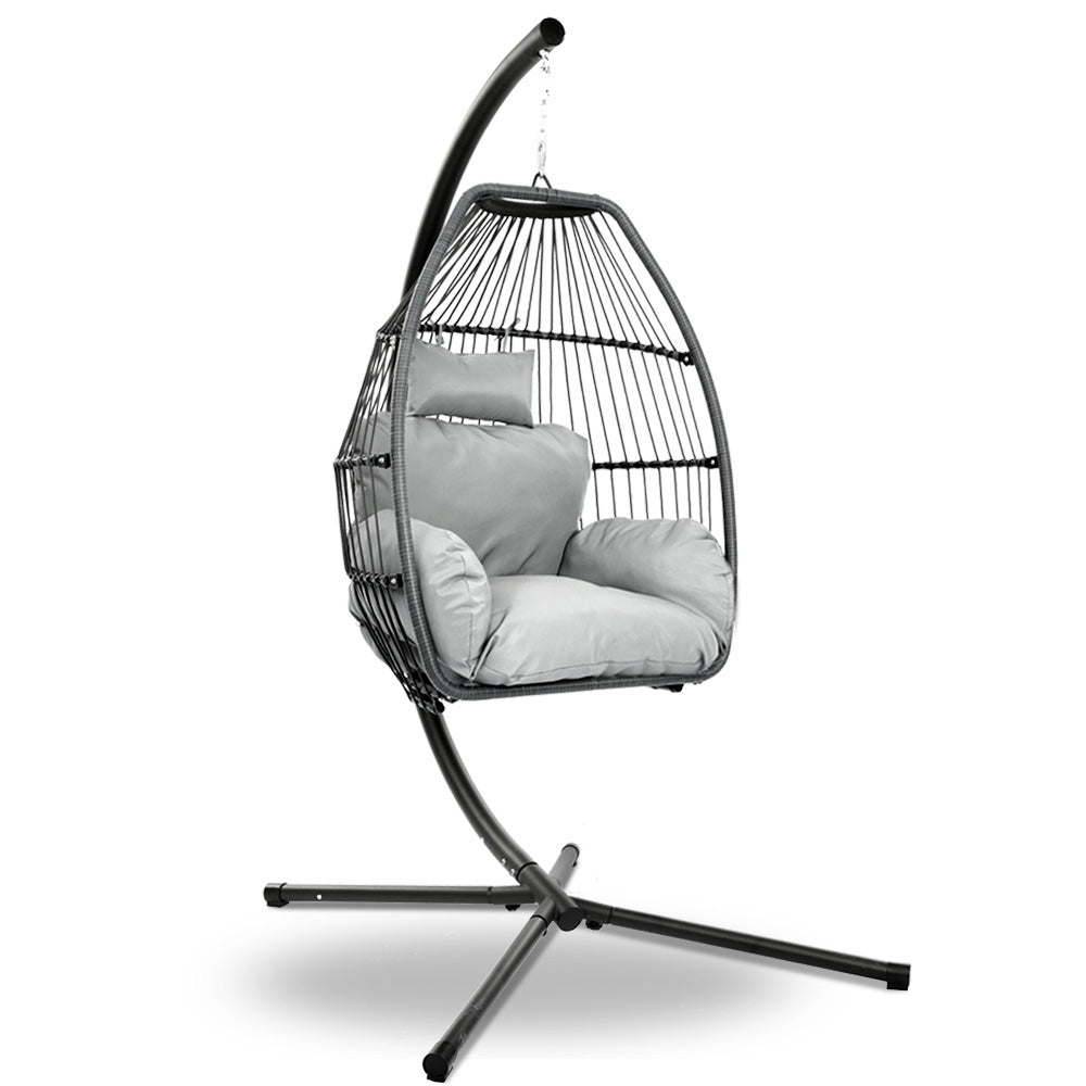 Gardeon Outdoor Furniture Egg Hammock Hanging Swing Chair Stand Pod Wicker Grey Swing Seats