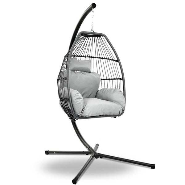 Gardeon Outdoor Furniture Egg Hammock Hanging Swing Chair Stand Pod Wicker Grey Swing Seats
