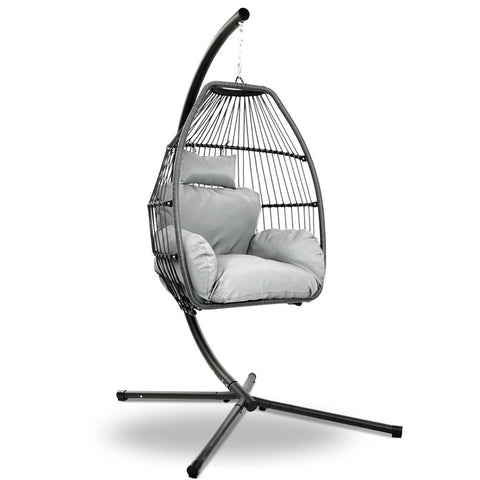 Gardeon Outdoor Furniture Egg Hammock Hanging Swing Chair Stand Pod Wicker Grey Swing Seats