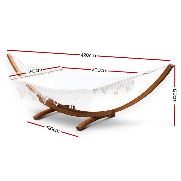 Gardeon Hammock Bed Outdoor Camping Garden Tassel Timber White Hammocks