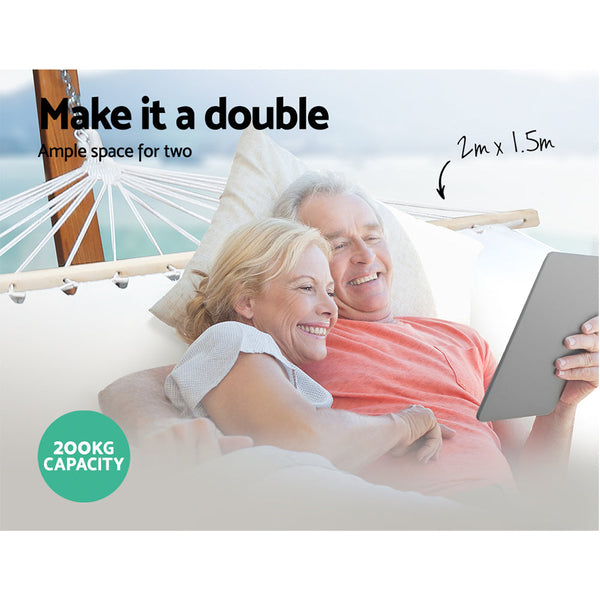 Gardeon Hammock Bed Outdoor Camping Garden Tassel Timber White Hammocks