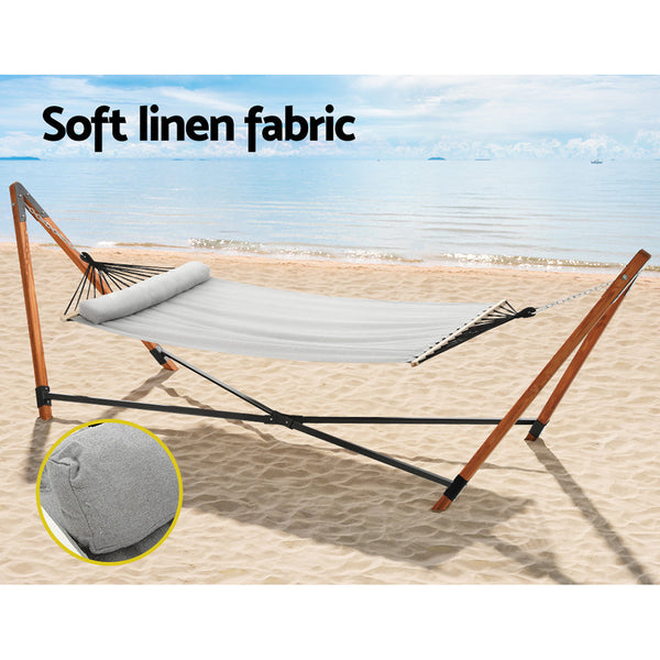 Gardeon Hammock Bed Outdoor Camping Timber With Stand Grey