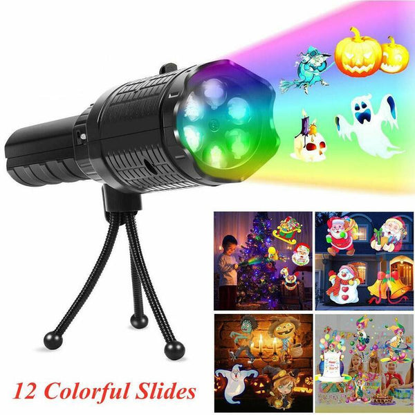Christmas Flashlight Projection Light Kids Handheld 12 Patterns Flashlights