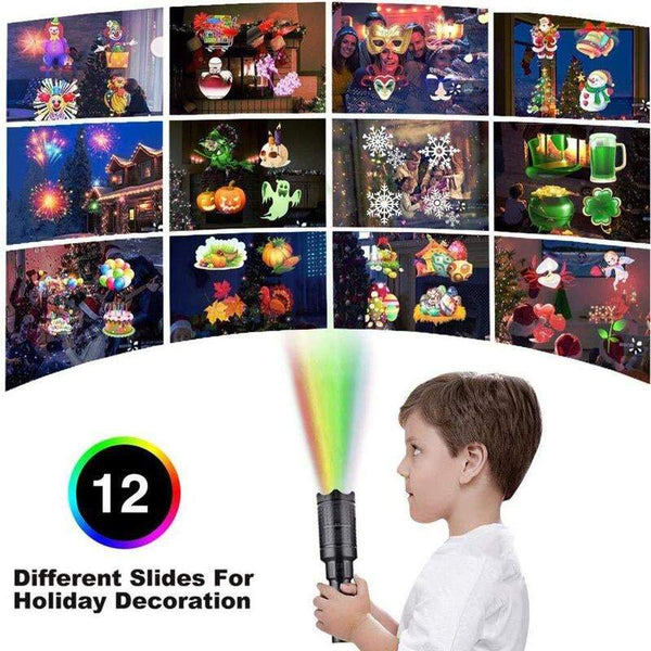 Christmas Flashlight Projection Light Kids Handheld 12 Patterns Flashlights