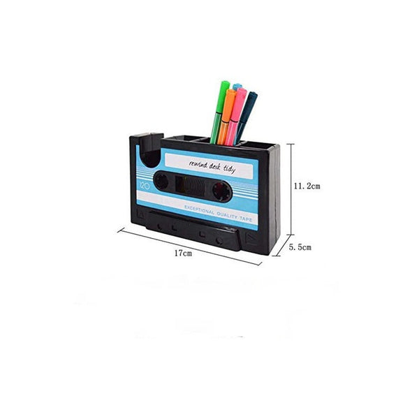 Home Cassette Tape Dispenser Pen Holder Stationery Storage Container Blue