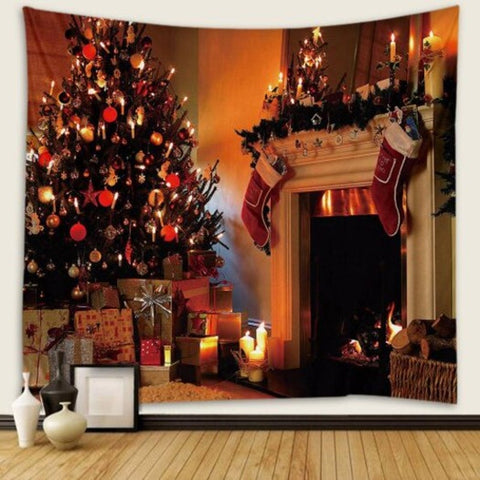 Home Decoration Christmas Tree Door Pattern Tapestry Tiger Orange W59 X L51 Inch